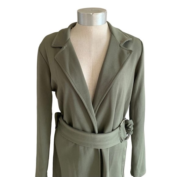 BOOHOO Olive Green Isobel O-Ring Belted Knit Duster Cardigan/Jacket NWT 6P - Picture 8 of 11